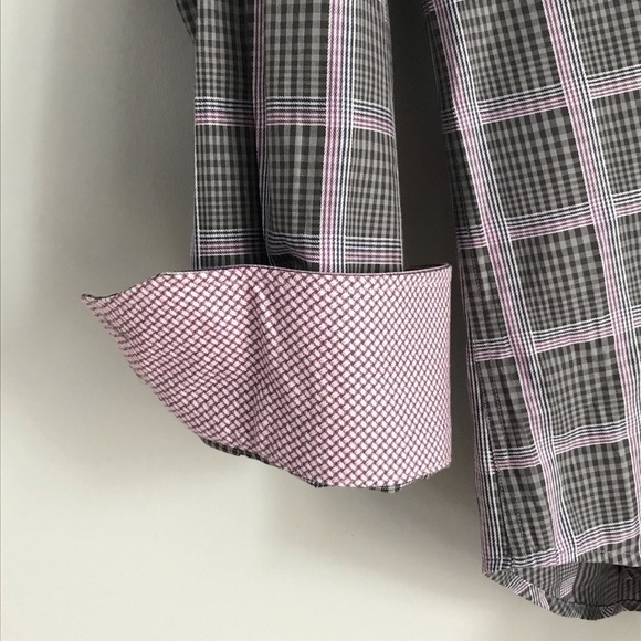 𝅺thomas Dean Grey/Purple Button Up Long Sleeve Sz L - Picture 3 of 5